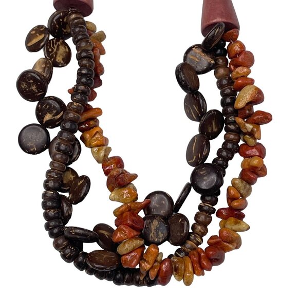 Wood Bead Boho Necklace Multi Layer Strand Jewelry Handmade Vintage u - Picture 4 of 6
